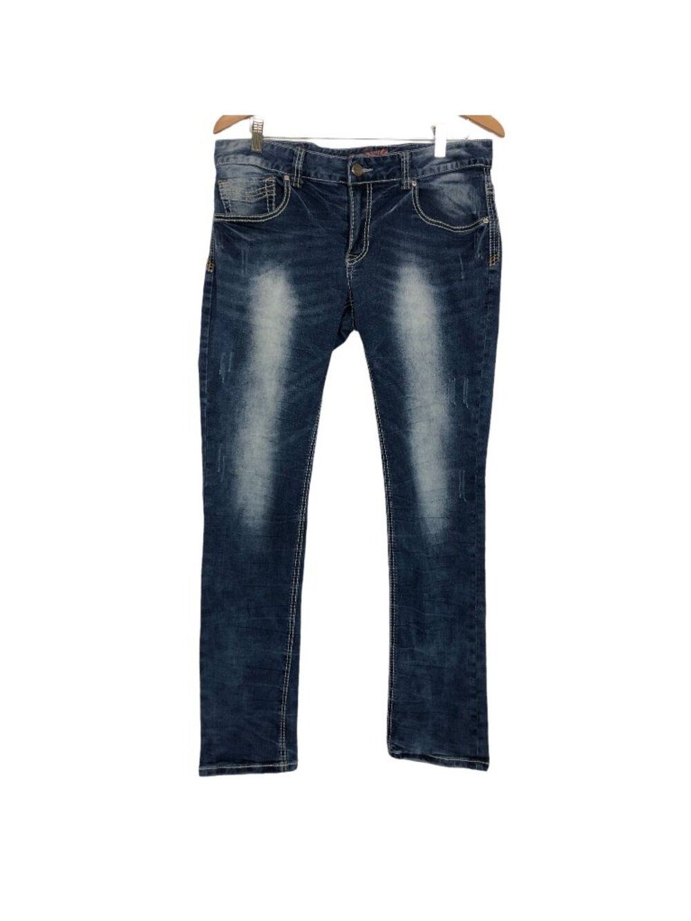 Raw X Straight Leg Jeans Men's Size 32 Dark Wash Contrast Stitching Distressed